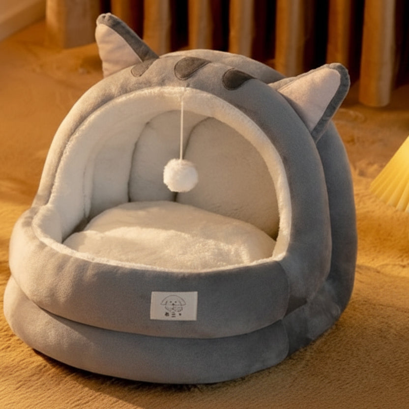 Sanctuaire à Capuche "Souris Éclair" – Grotte pour Chat en Polaire Triple Couche Ultra-Chaude