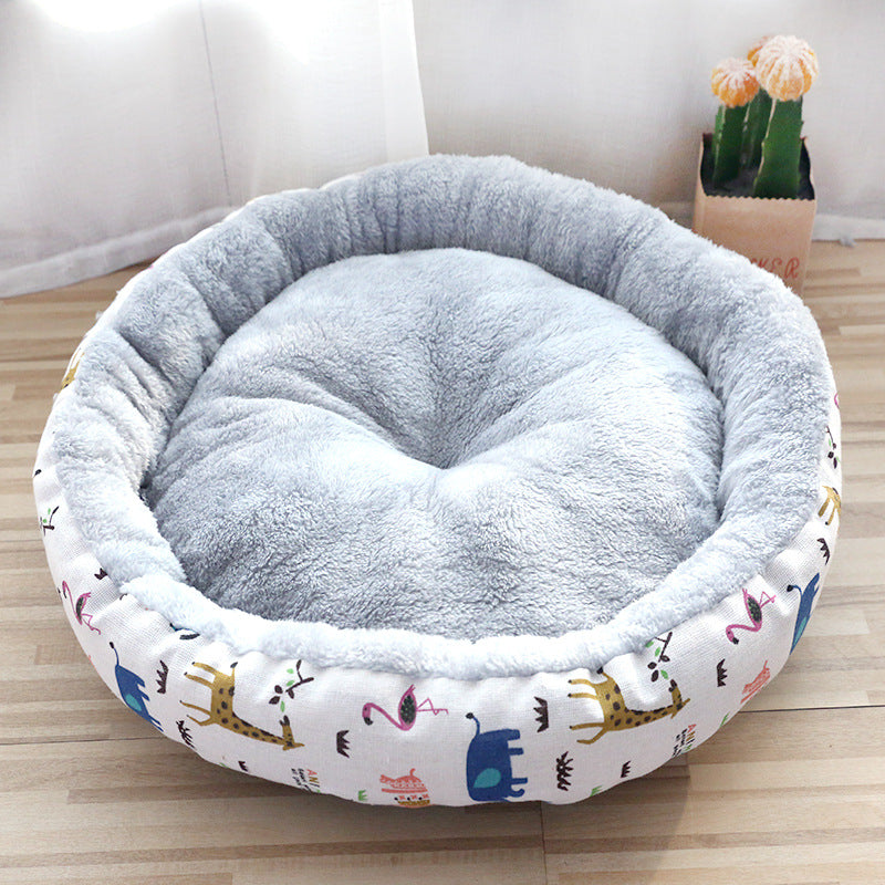 Arctic Fleece Snuggle Nest – Premium Patterned Round Pet Bed