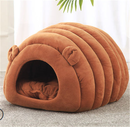 Cozy Caterpillar Cave – Semi-Enclosed 360° Thermal Cat Bed