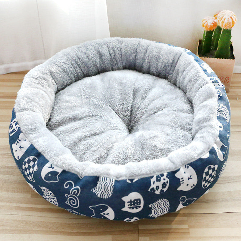 Arctic Fleece Snuggle Nest – Premium Patterned Round Pet Bed