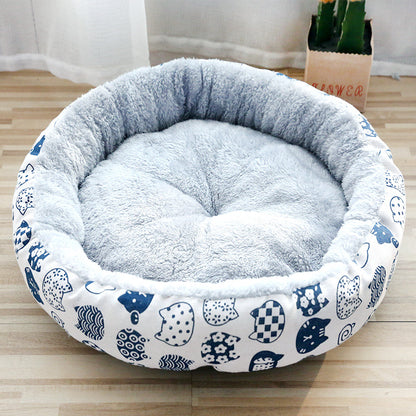Arctic Fleece Snuggle Nest – Premium Patterned Round Pet Bed
