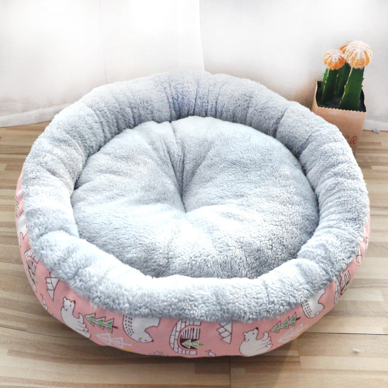 Arctic Fleece Snuggle Nest – Premium Patterned Round Pet Bed