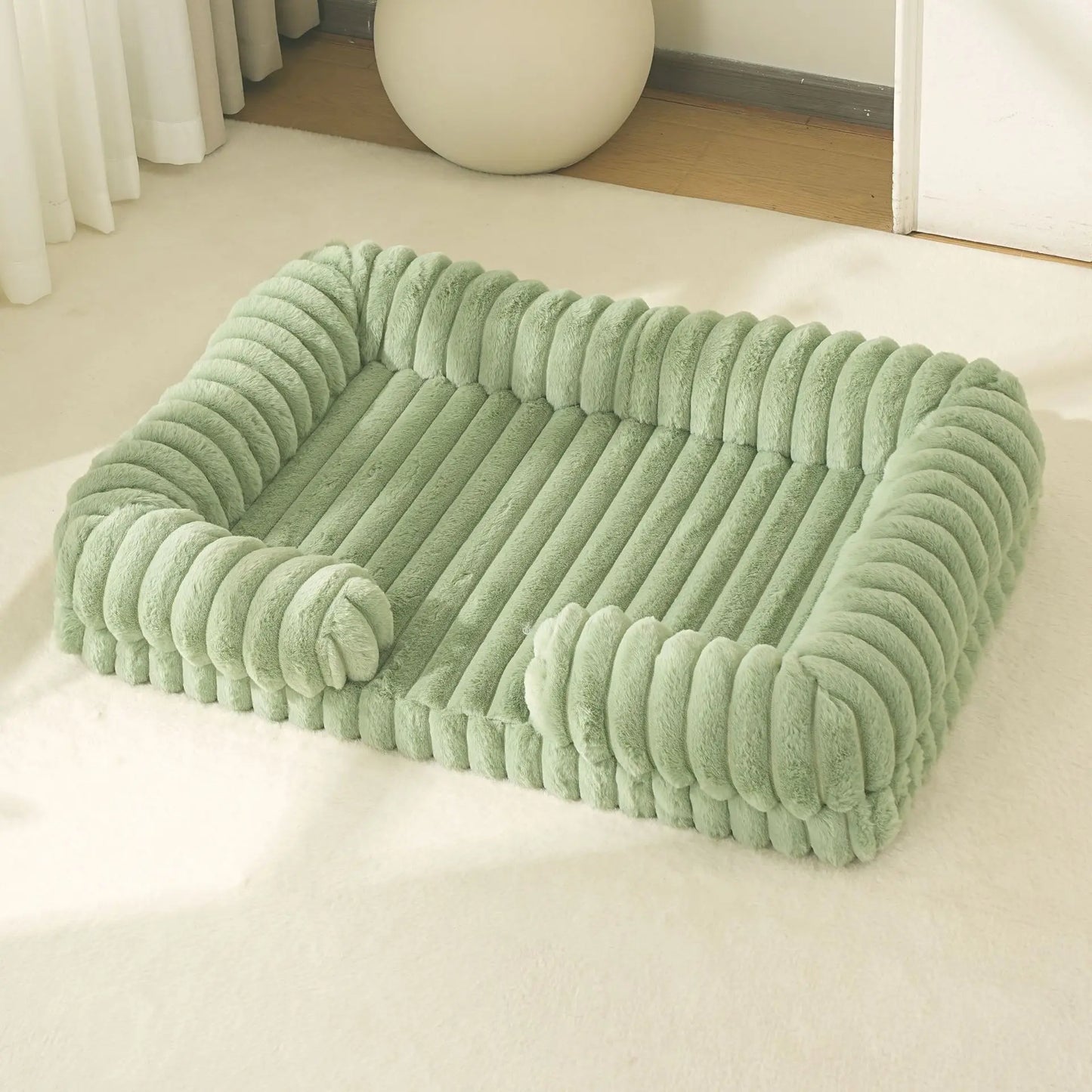 Orthopedic Ribbed Sofa – Ultra-Soft Faux Rabbit Fur Lounge