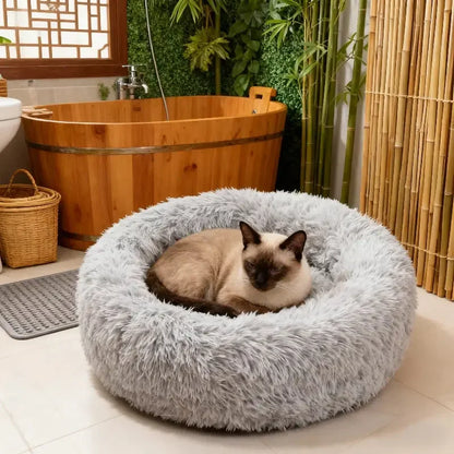 Calming Donut Cuddler – Luxury Shag Faux Fur Bed