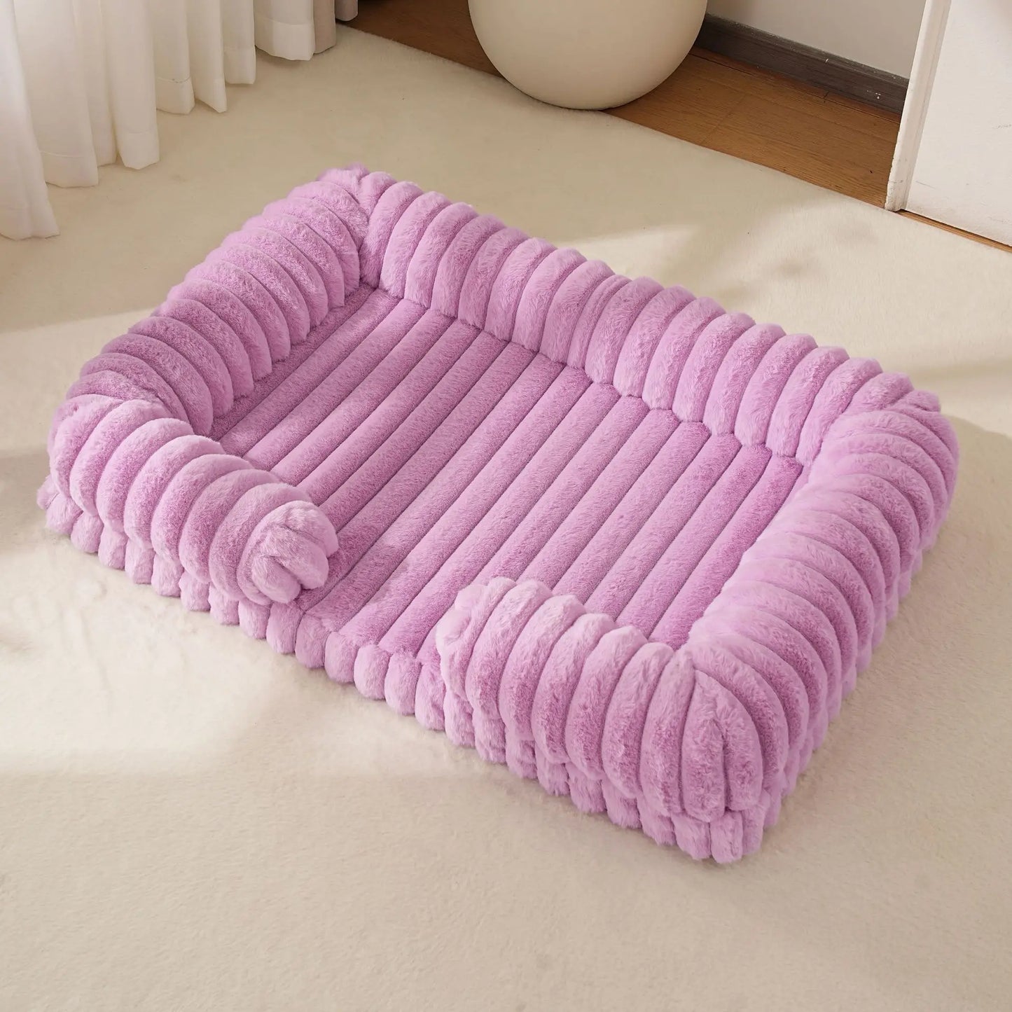 Orthopedic Ribbed Sofa – Ultra-Soft Faux Rabbit Fur Lounge