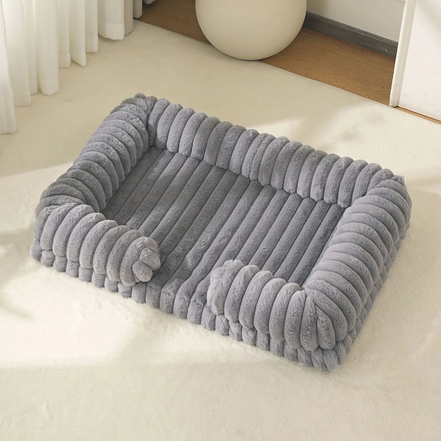 Orthopedic Ribbed Sofa – Ultra-Soft Faux Rabbit Fur Lounge