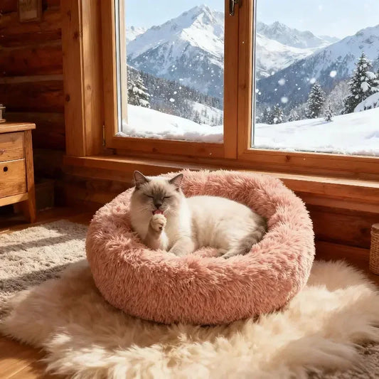 Calming Donut Cuddler – Luxury Shag Faux Fur Bed