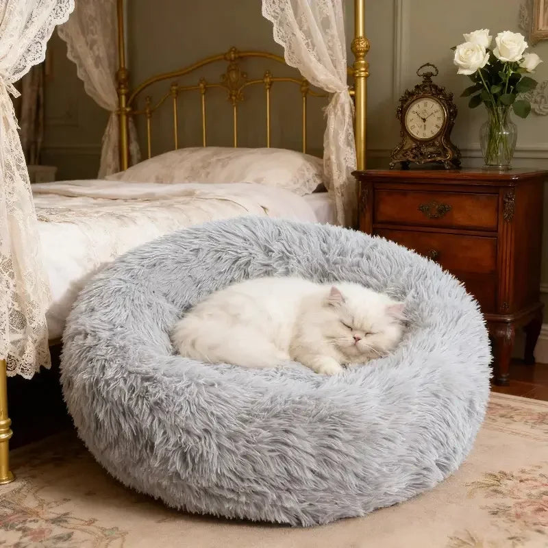 Calming Donut Cuddler – Luxury Shag Faux Fur Bed