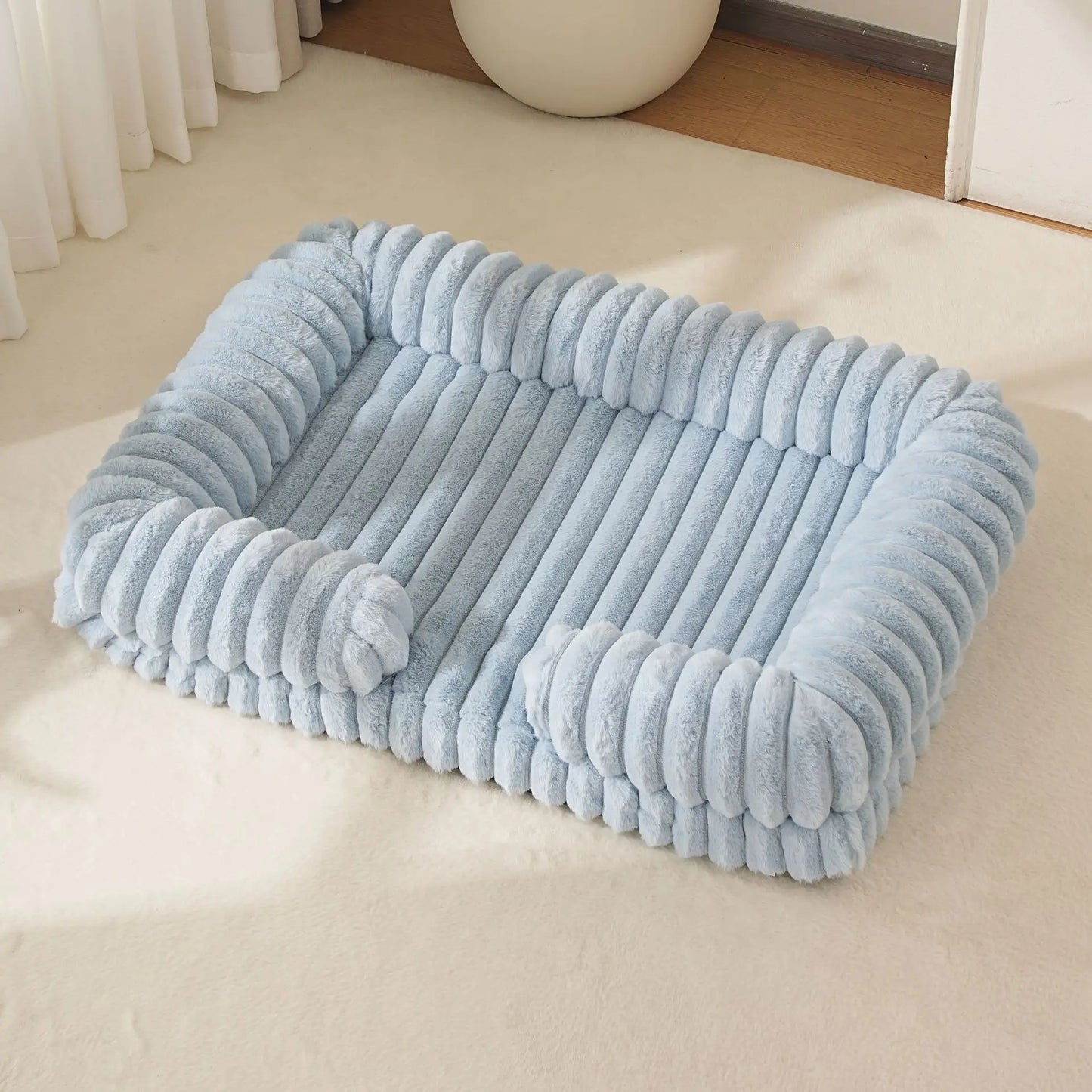 Orthopedic Ribbed Sofa – Ultra-Soft Faux Rabbit Fur Lounge