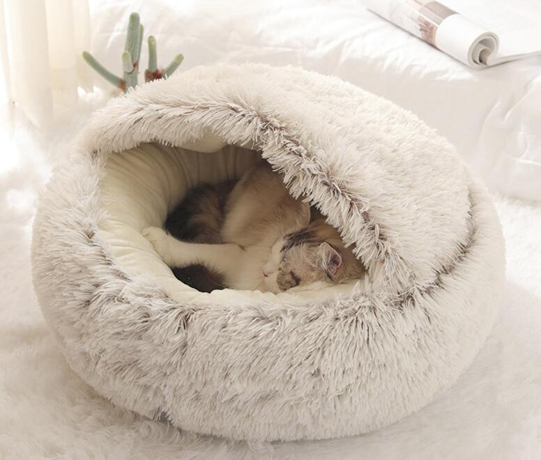 Cozy Thermal Cat Cave - Velvety Fleece Covered Bed
