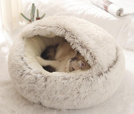 Cozy Thermal Cat Cave - Velvety Fleece Covered Bed