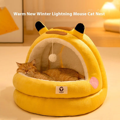 Lightning Mouse Hooded Sanctuary – Ultra-Warm Triple-Fleece Cat Cave